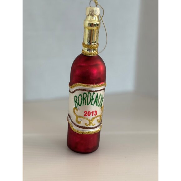 Bordeaux Wine Bottle Glass Christmas Ornament Red & Gold Painted 2013 Design - Picture 1 of 3